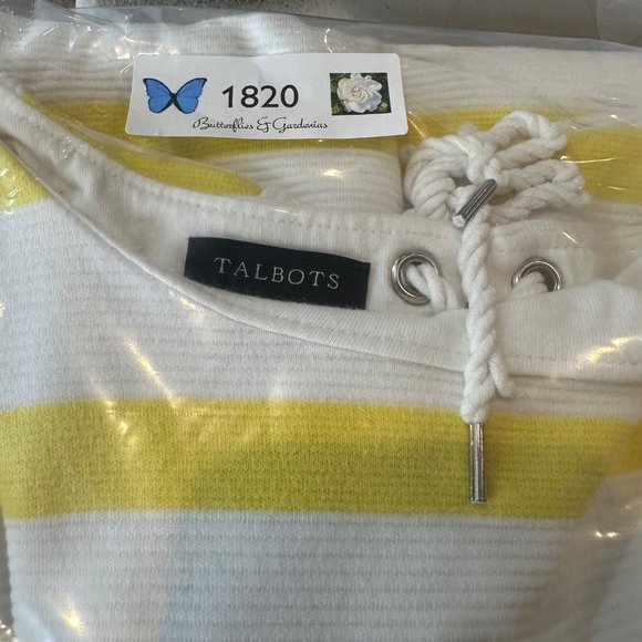 Talbots Tops Womens Size Medium White Yellow Boat Neck Stripes Short Sleeves - Picture 11 of 11